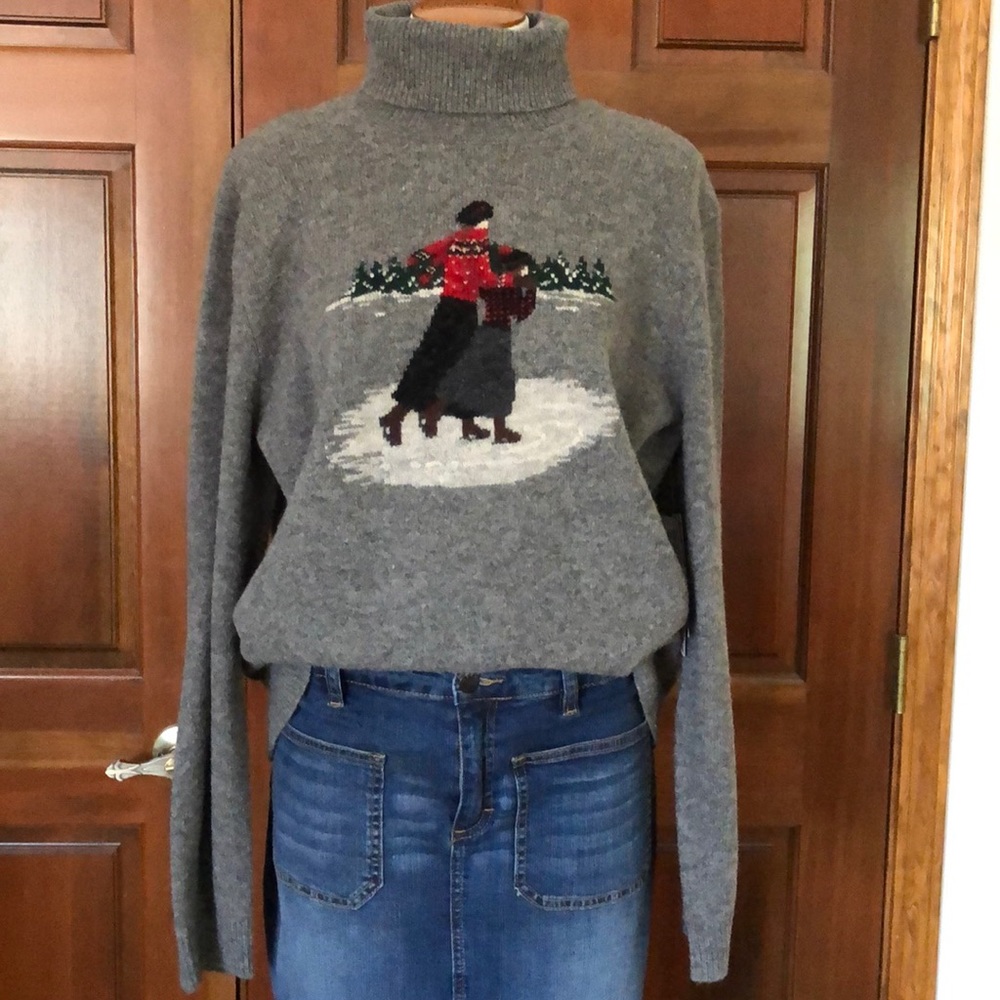 Ralph Lauren Charcoal Turtleneck Sweater with Winter Scene